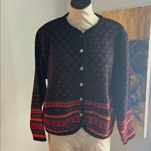 Vintage Women's Black and Red Faire Aisle Patterned Sweater